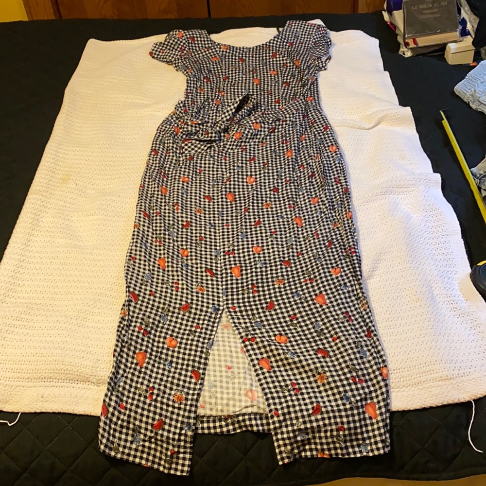Full length dress with fruit pattern on it size 8 full length